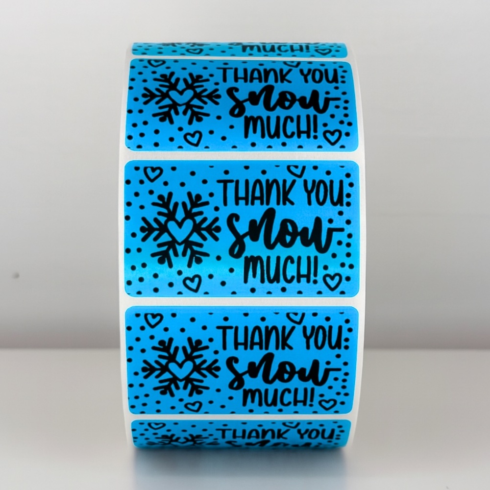 Thank You Snow Much Stickers | Winter Snowflake Labels | Holiday Packaging